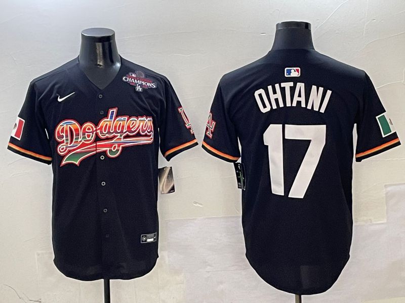 Men Los Angeles Dodgers #17 Ohtani Black rainbow Nike 2025 MLB Jersey style 6